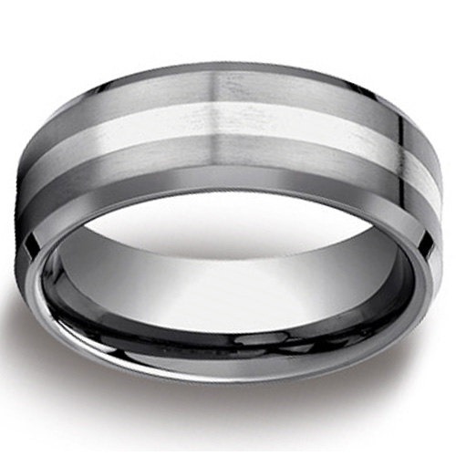 8mm Tungsten 18K Gold Inlay Designer Comfort Fit Wedding Band