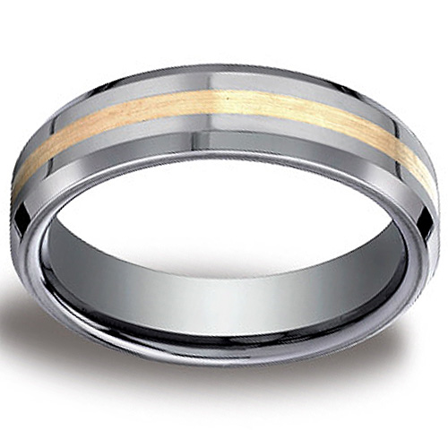 6mm 18K Yellow Gold Inlay Tungsten Benchmark Wedding Band