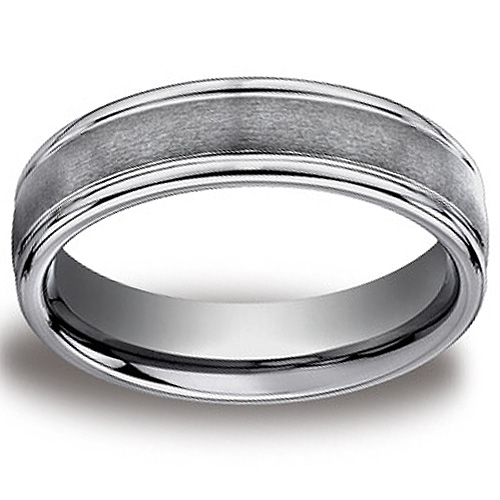 6mm Brushed and Polished Tungsten Benchmark Ring
