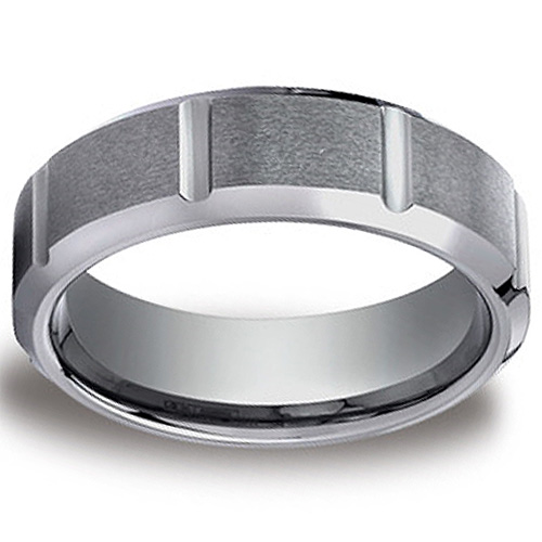 7mm Bar Cut Beveled Edge Tungsten Wedding Ring