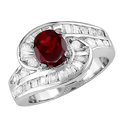 Sterling Silver Synthetic Garnet  Graduated CZ Ring