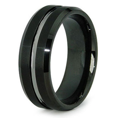 Center Grooved 8mm Black Tungsten Carbide Ring