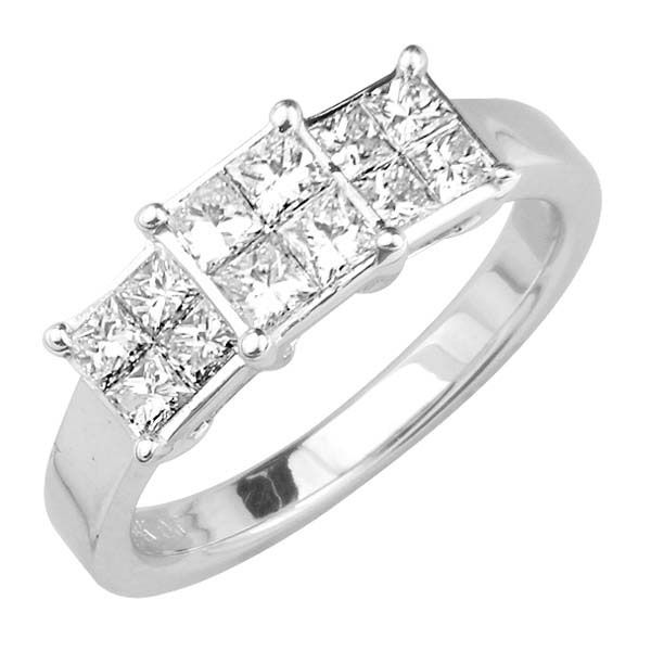 14K White Gold Fancy Princess Diamond Ring 0.75 ctw