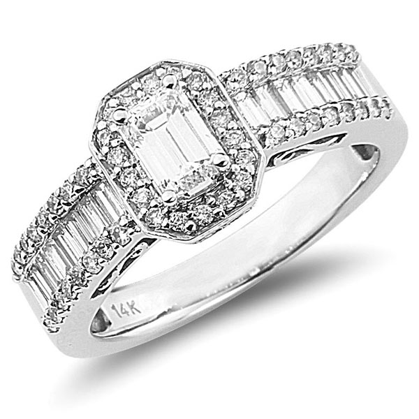 14K Emerald Cut Fancy Engagement Ring 1.10 ctw