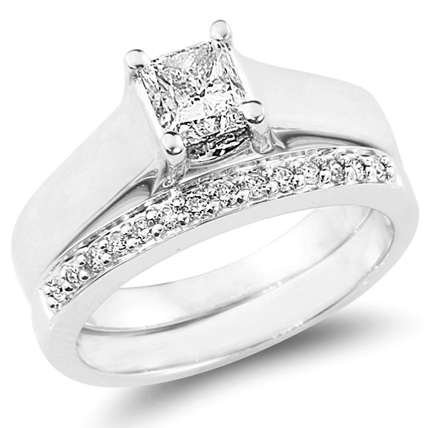 Princess Cut Solitaire Engagement Ring Set 0.72 ctw