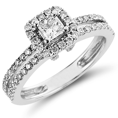 14K Pav? Set Princess Cut Engagement Ring 0.75 ctw