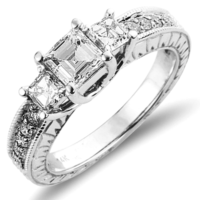 Three-Stone Asscher Cut Engagement Ring 0.98 ctw