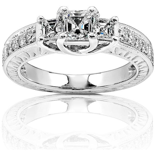 Three-Stone Asscher Cut Engagement Ring 0.98 ctw