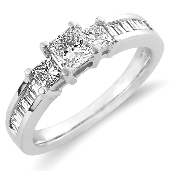 14K Three-Stone Princess Cut Engagement Ring 1.00 ctw