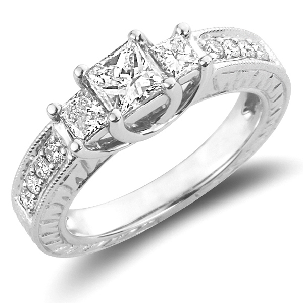 14K Three-Stone Princess Cut Engagement Ring 0.80 ctw