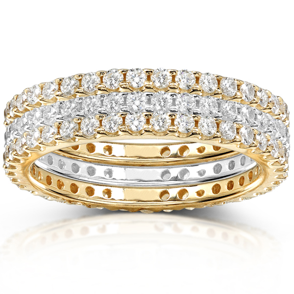 14KYW Gold 1 1 2 CTW Round Diamond 3 Piece Eternity Ring Set