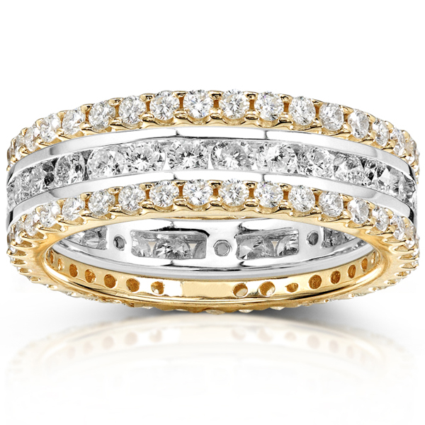 14KYW Gold 2.00 CTW Round Diamond 3 Piece Prong Channel Set Ring