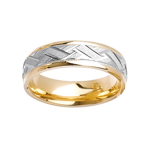 14K Weave Carved Finish Two Tone Wedding Band
