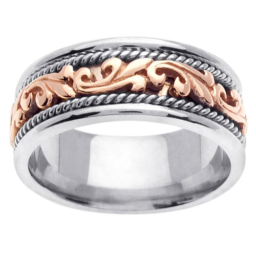 9mm 14K Two Tone Art Deco Wedding Ring