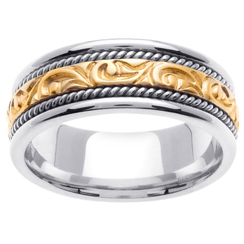 14K Two Tone Gold Ivy Carved Wedding Band