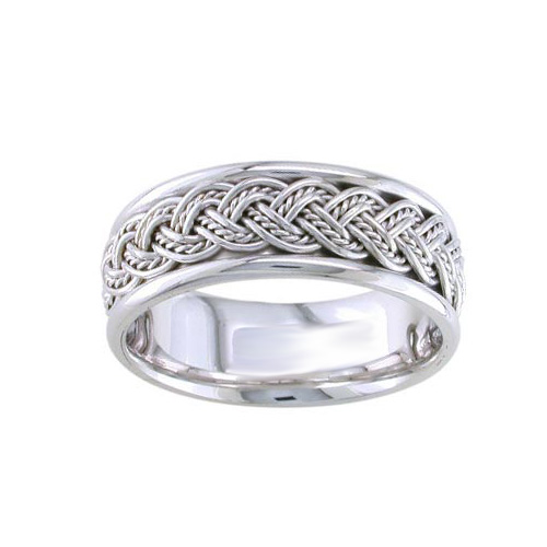 8mm 14k White Gold Braided Handmade Band