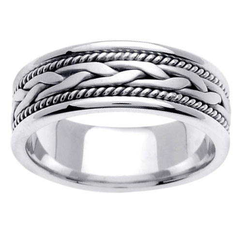 7mm 14K White Gold Braided Handmade Band