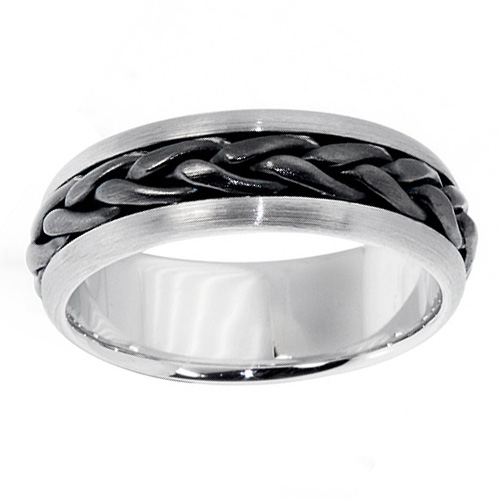 7mm 14k White Gold Black Rhodium Braided Handmade Band
