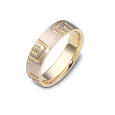  Tone Mens Wedding Bands on 6mm Alternating Engraved Pattern 18k Two Tone Gold Wedding Band