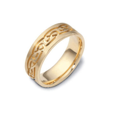18K Yellow Gold 7mm Knot Carved Dora Wedding Band