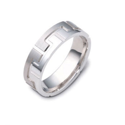 18K White Gold Engraved Pattern 6.50mm Wedding Band