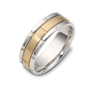 Carved Engravedbr7.00mm Brick Pattern 18K Two Tone Gold Wedding Band