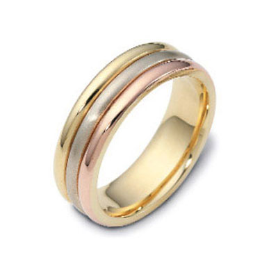 Three Row 18K Tri Color Gold 6.50mm Dora Wedding Band