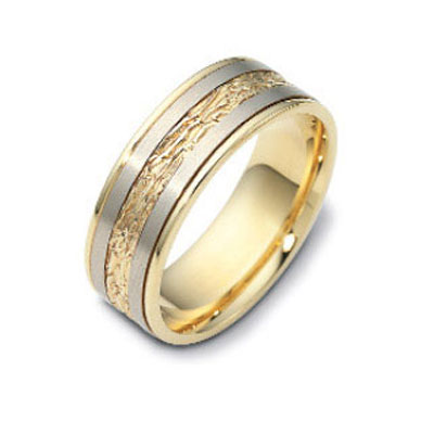 7mm Stone Finish 18K Two Tone Gold Dora Wedding Band