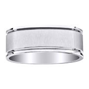 8mm Wide Textured 18K White Gold Wedding Band