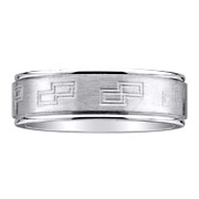 Carved Pattern 18K White Gold Wedding Band
