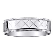 Diamond Pattern and Milgrain 7mm 18K White Gold Wedding Band