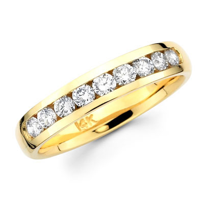 Nine Diamond Channel Set 14K Yellow Gold Wedding Band