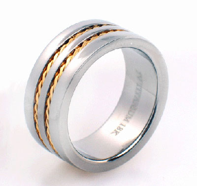Two Row 18k Plated Rope and Titanium Ring