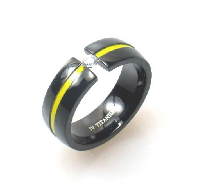 Black Titanium and Yellow Enamel Tension Crystal Ring