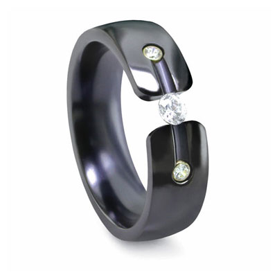 Tension and Bezel Set Black Titanium Ring