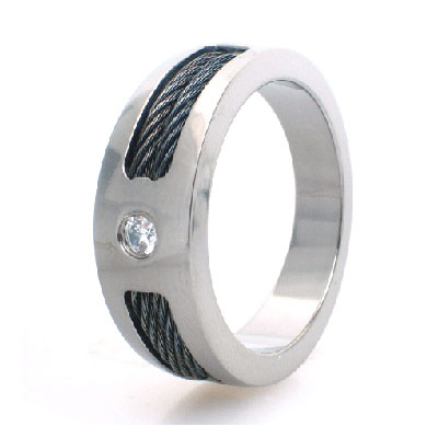 Black Cable and Titanium Bezel Crystal Ring
