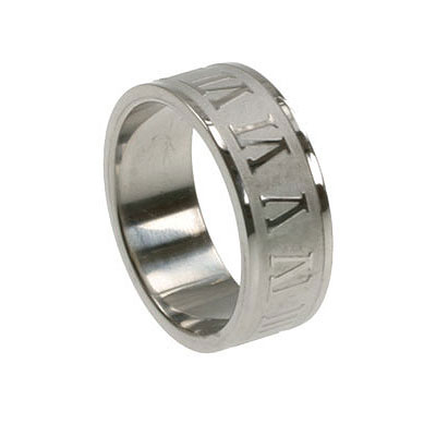 Stainless Steel Mens Wedding Bands on Laser Cut Roman Numeral Stainless Steel Band