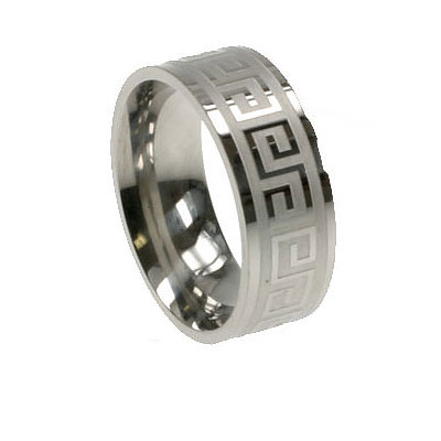 Stainless Steel Greek Key Laser Cut Ring