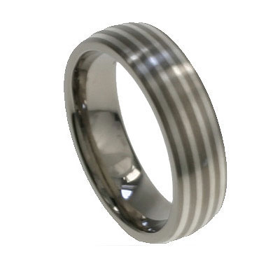 6mm Four Row Silver Inlay Titanium Band