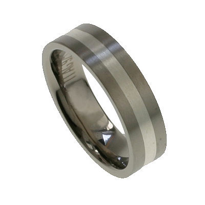 6mm Silver Center Inlay Titanium Band