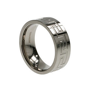Laser Cut Greek Key Titanium Band
