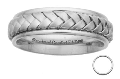 6mm 14kt White Gold Woven Comfort Fit Benchmark Band