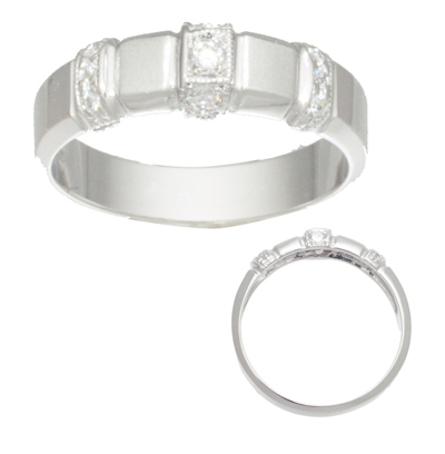 14k White Gold Gentlemens CZ Wedding Band