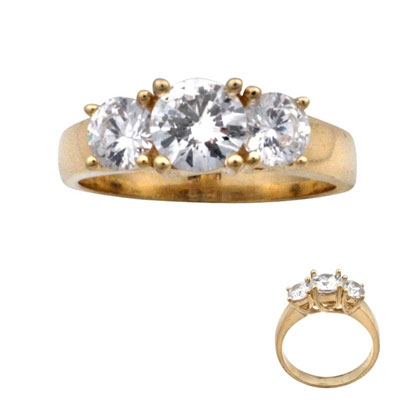14k Three Stone Cubic Zirconia Engagement Ring