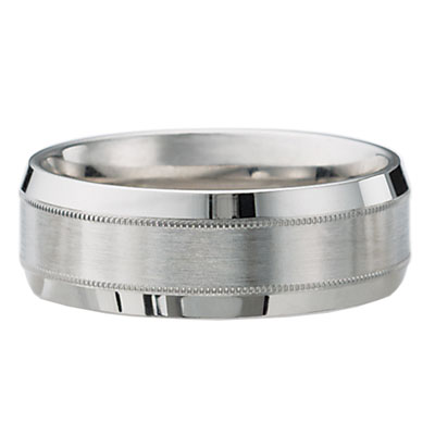 14k White Gold Milgrain and Satin Designer Band