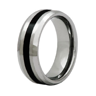 Tungsten Carbide Black Resin Stripe Wedding Ring