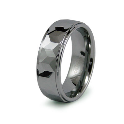 Designer Faceted Tungsten Wedding Band