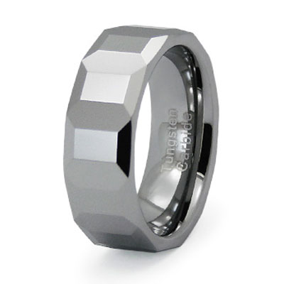 Designer Faceted Pattern Tungsten Ring