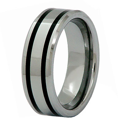 Black Resin Double Row Tungsten Wedding Ring