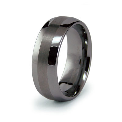 Domed Textured and Polished Tungsten Wedding Ring